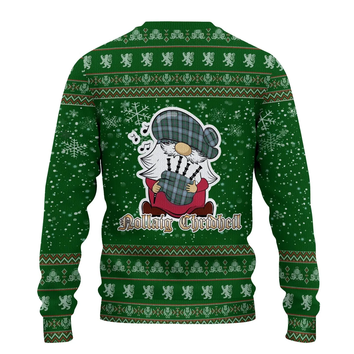 Alexander of Menstry Hunting Clan Christmas Family Ugly Sweater with Funny Gnome Playing Bagpipes