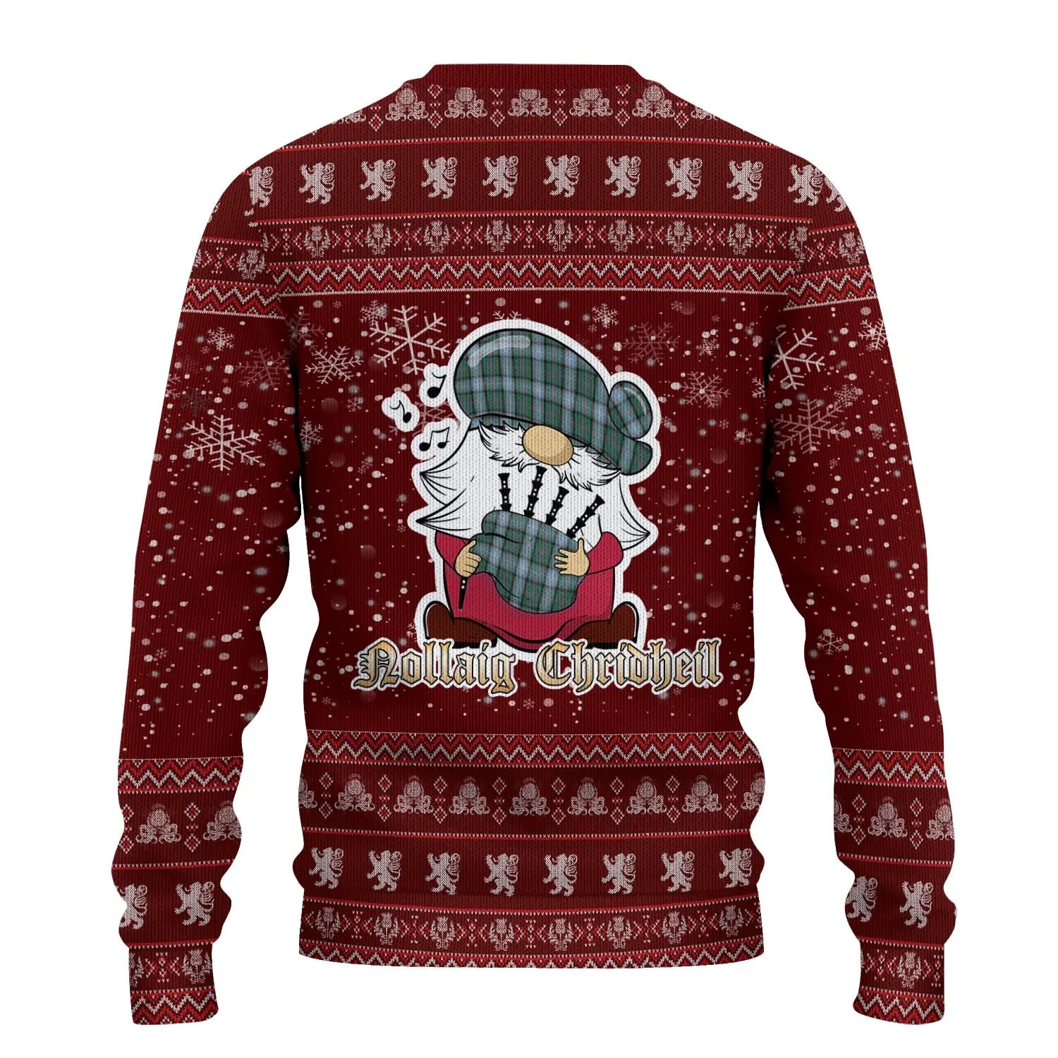 Alexander of Menstry Hunting Clan Christmas Family Ugly Sweater with Funny Gnome Playing Bagpipes