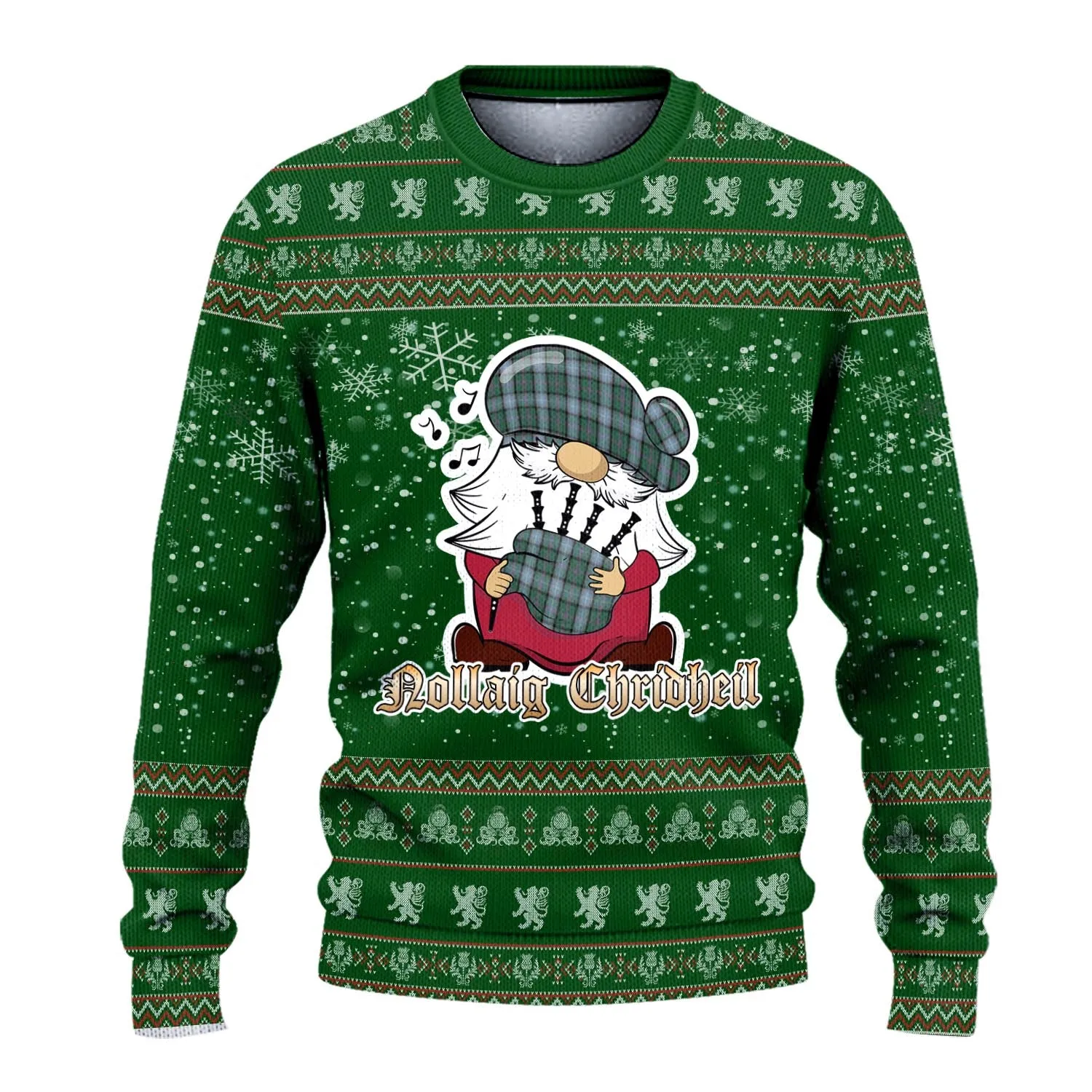 Alexander of Menstry Hunting Clan Christmas Family Ugly Sweater with Funny Gnome Playing Bagpipes