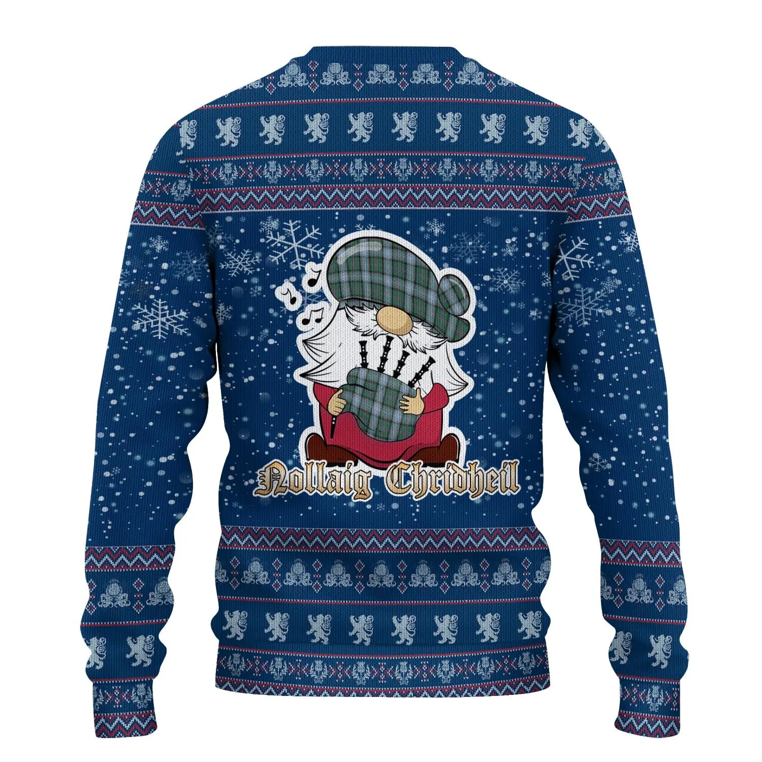 Alexander of Menstry Hunting Clan Christmas Family Ugly Sweater with Funny Gnome Playing Bagpipes