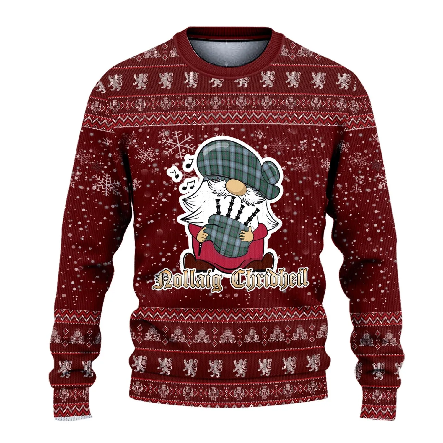 Alexander of Menstry Hunting Clan Christmas Family Ugly Sweater with Funny Gnome Playing Bagpipes