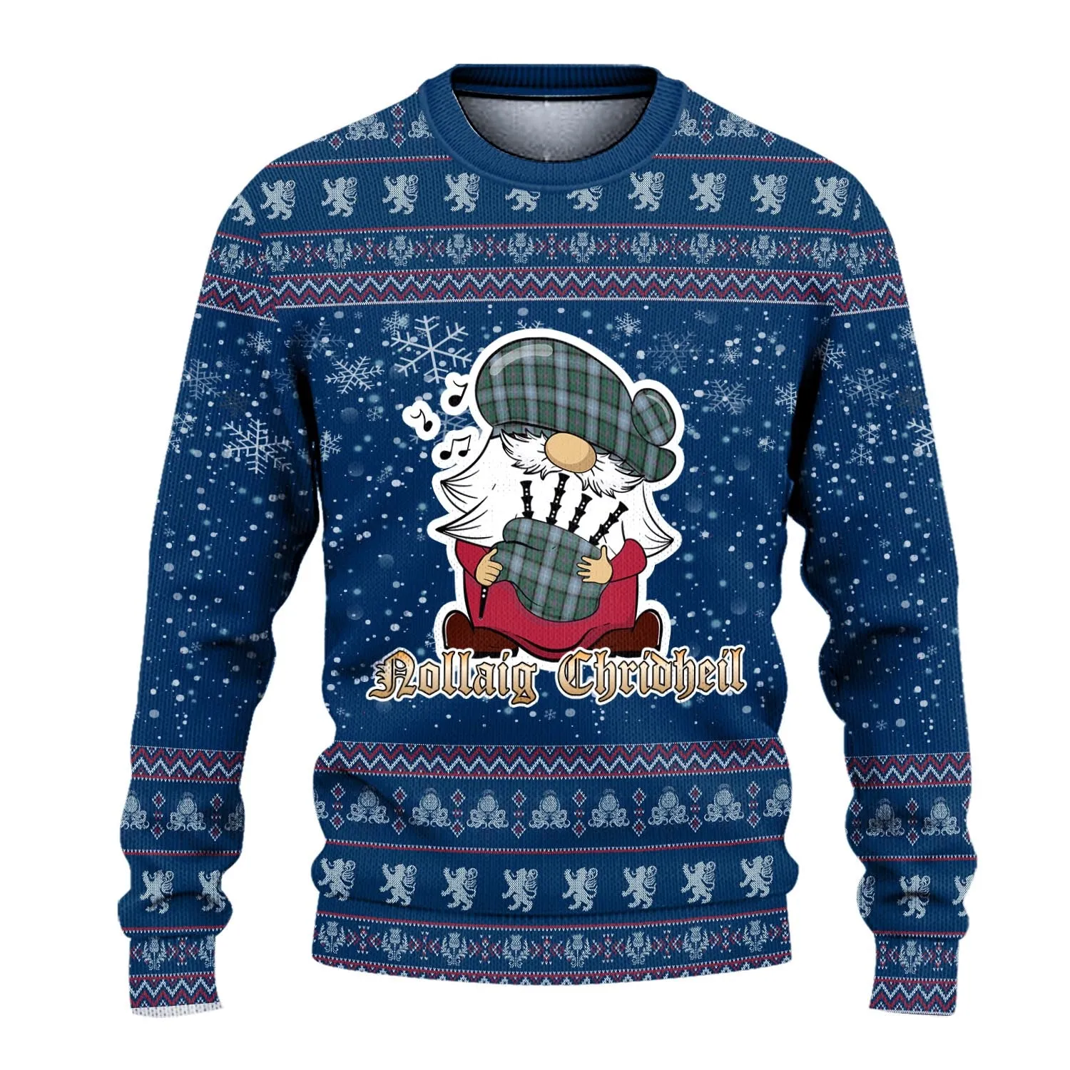 Alexander of Menstry Hunting Clan Christmas Family Ugly Sweater with Funny Gnome Playing Bagpipes