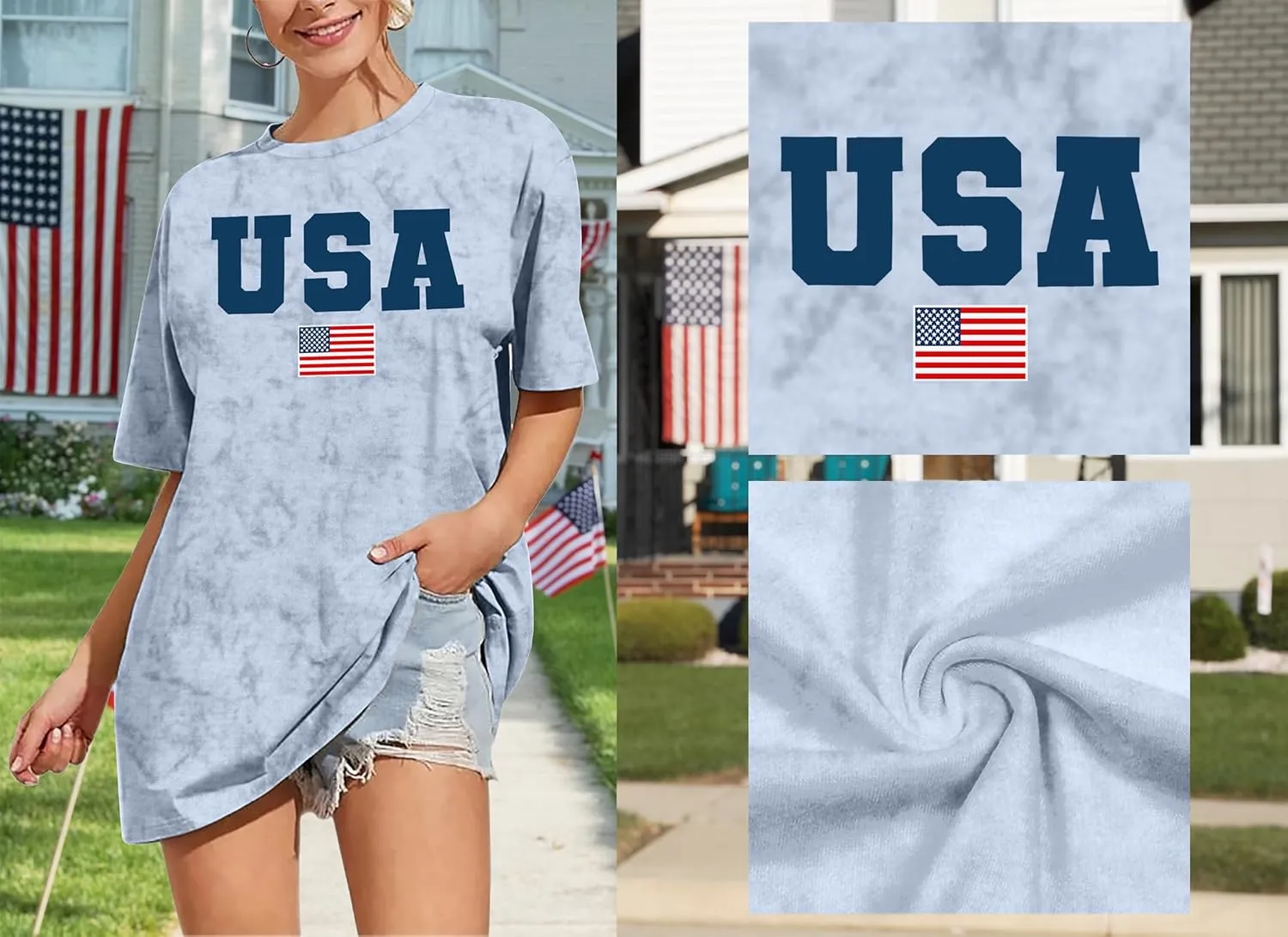 American Flag Shirt: USA Shirt for Women Oversized 4th of July Shirts Patriotic T-Shirt Bleached Short Sleeve Tops