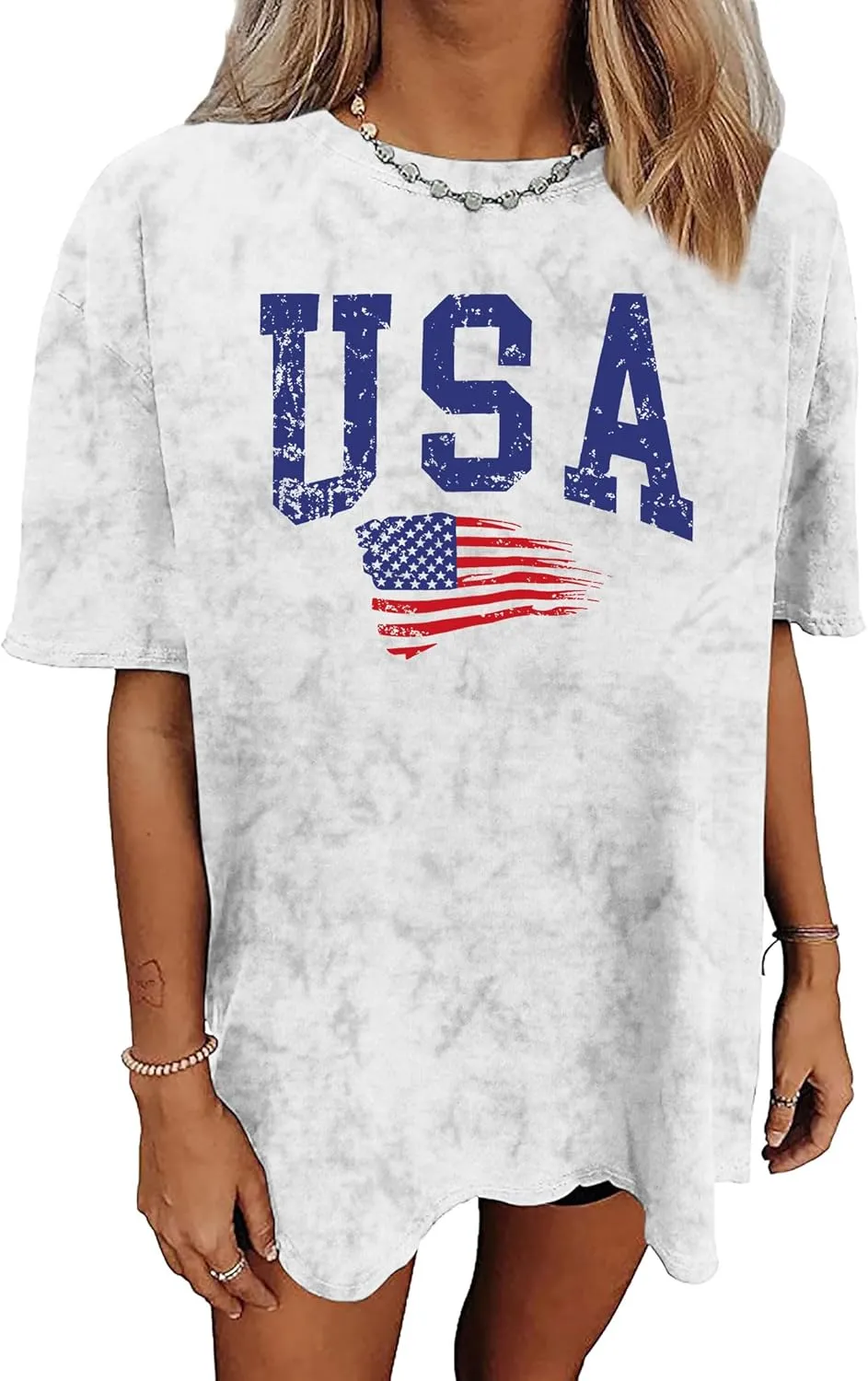 American Flag Shirt: USA Shirt for Women Oversized 4th of July Shirts Patriotic T-Shirt Bleached Short Sleeve Tops