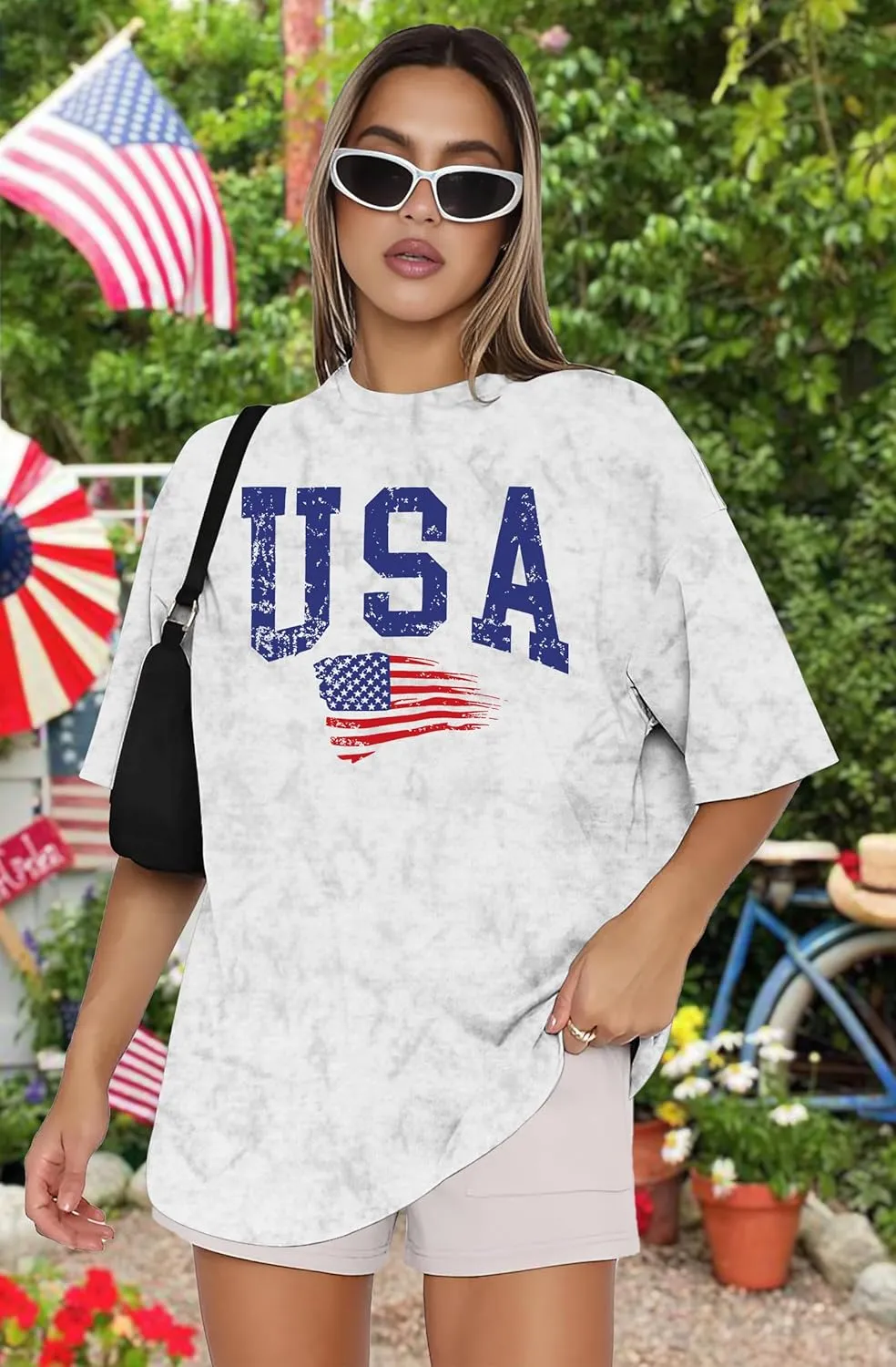 American Flag Shirt: USA Shirt for Women Oversized 4th of July Shirts Patriotic T-Shirt Bleached Short Sleeve Tops