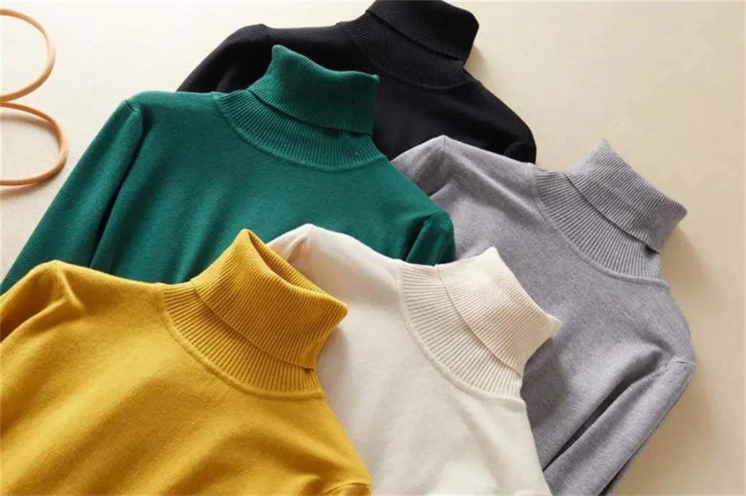 Autumn Winter Women Pullover Solid Thick Knitted Sweater Women's Turtleneck Oversize Sweater