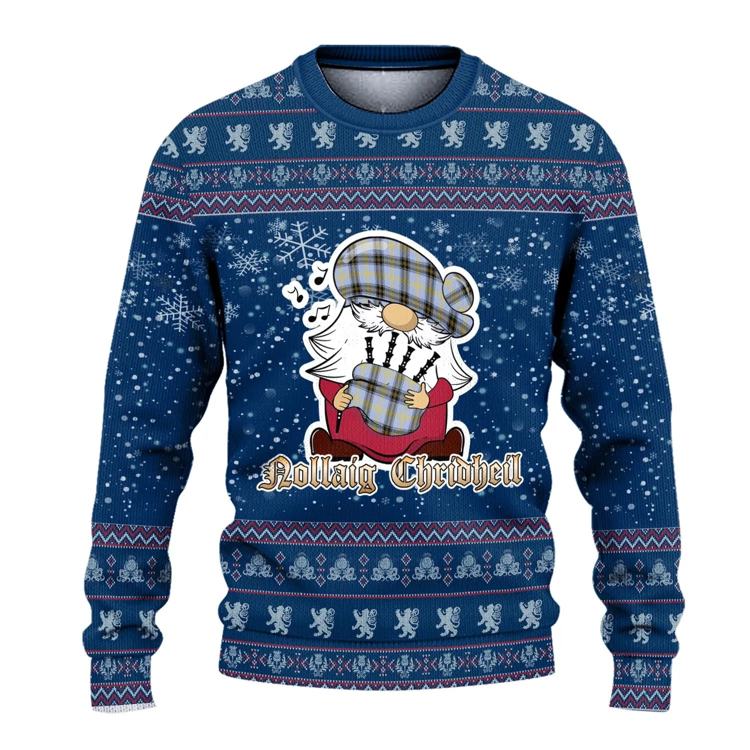 Bell Clan Christmas Family Ugly Sweater with Funny Gnome Playing Bagpipes