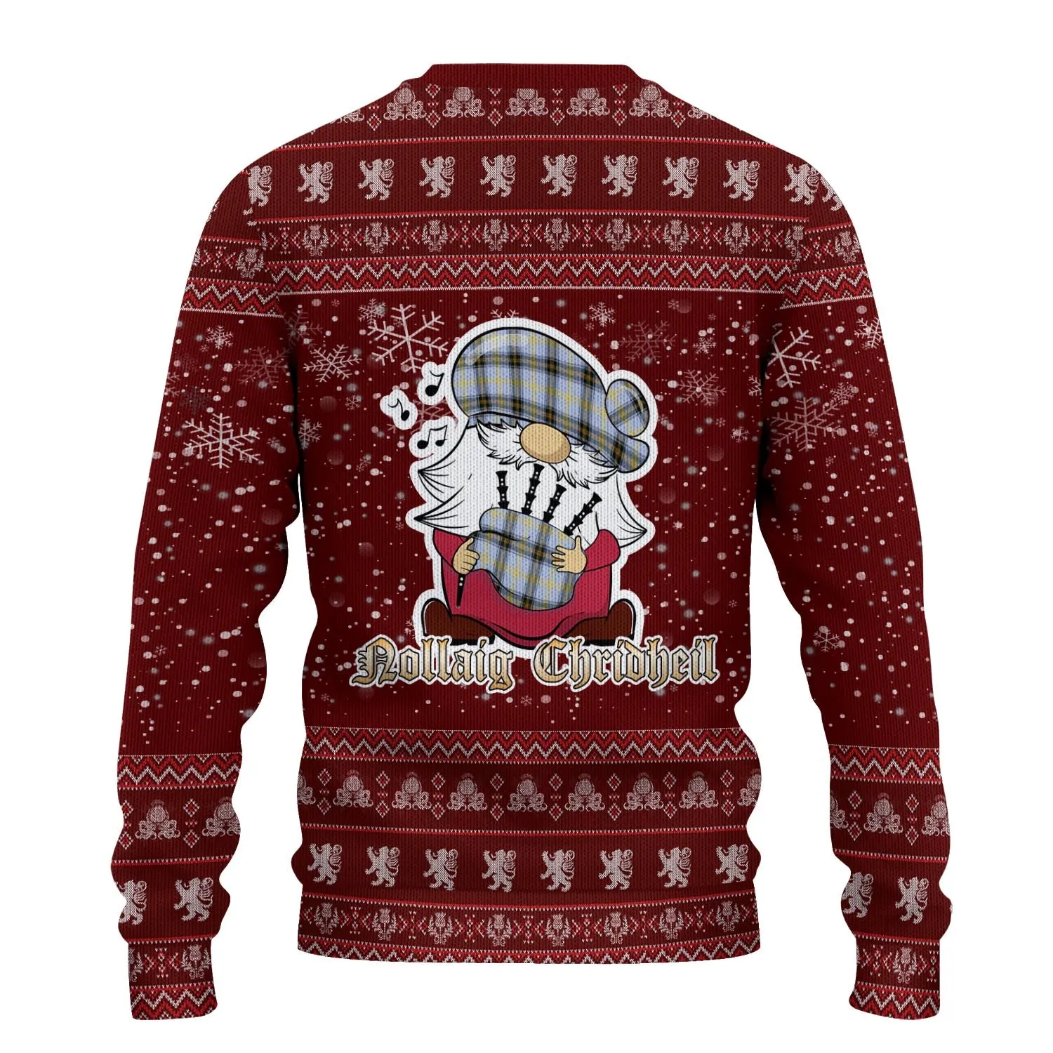 Bell Clan Christmas Family Ugly Sweater with Funny Gnome Playing Bagpipes