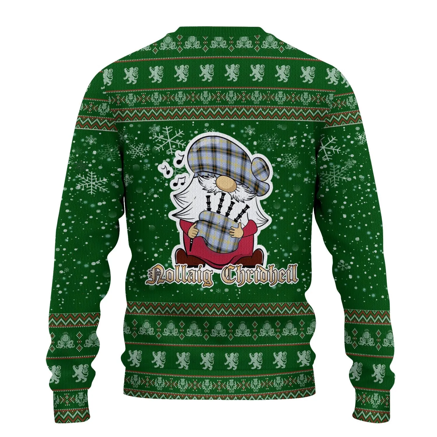 Bell Clan Christmas Family Ugly Sweater with Funny Gnome Playing Bagpipes
