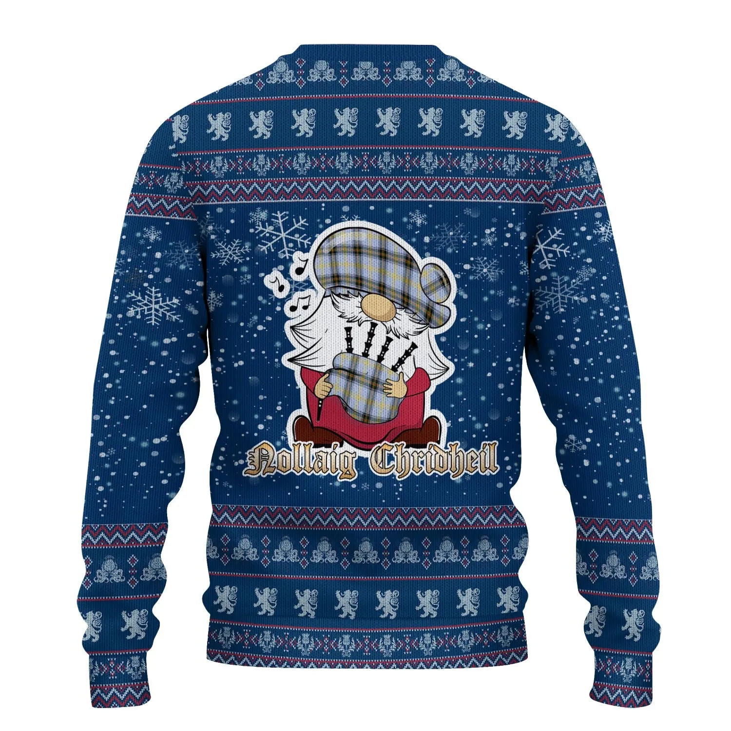 Bell Clan Christmas Family Ugly Sweater with Funny Gnome Playing Bagpipes