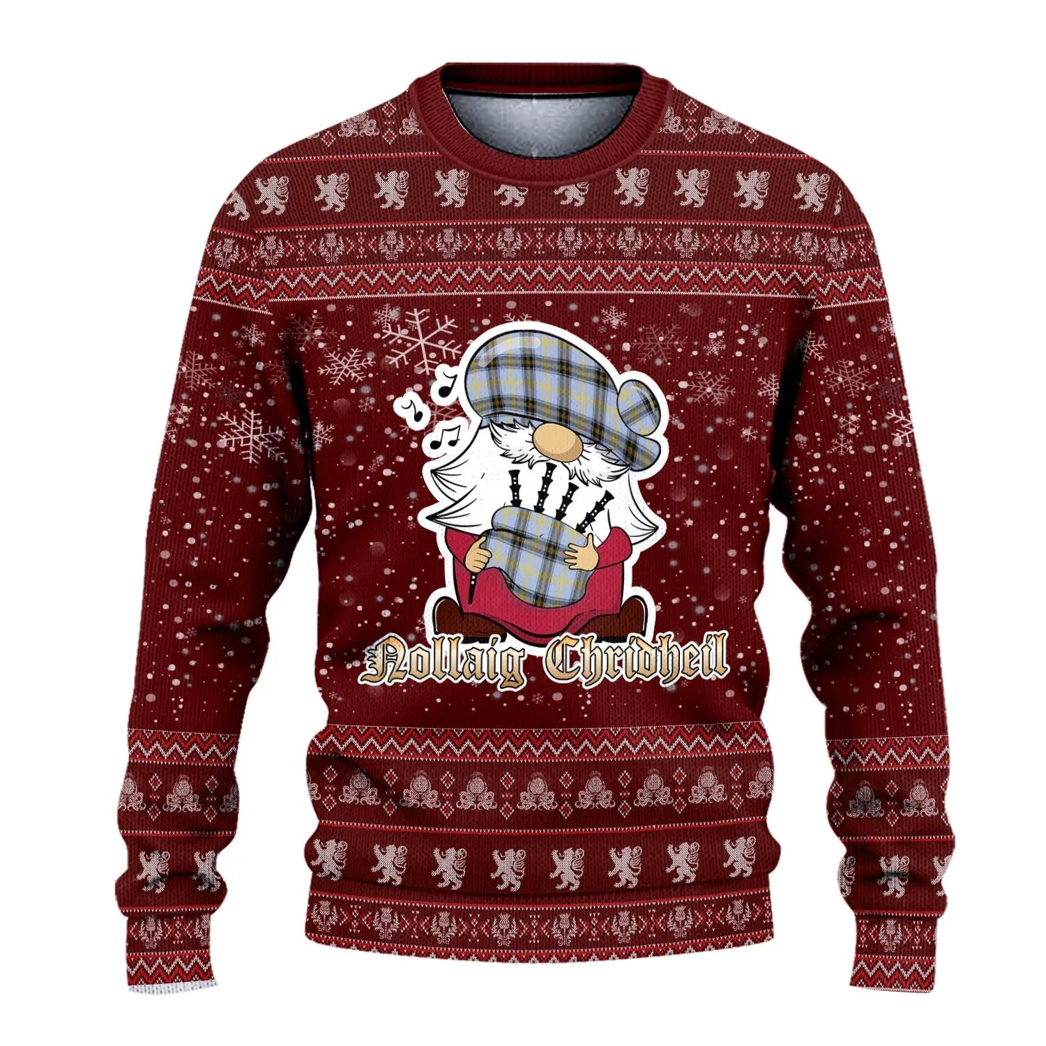 Bell Clan Christmas Family Ugly Sweater with Funny Gnome Playing Bagpipes