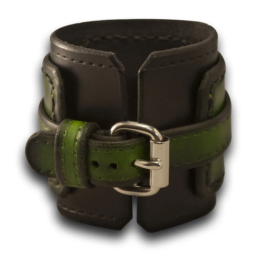 Black & Green Layered Rockstar Leather Cuff Watch