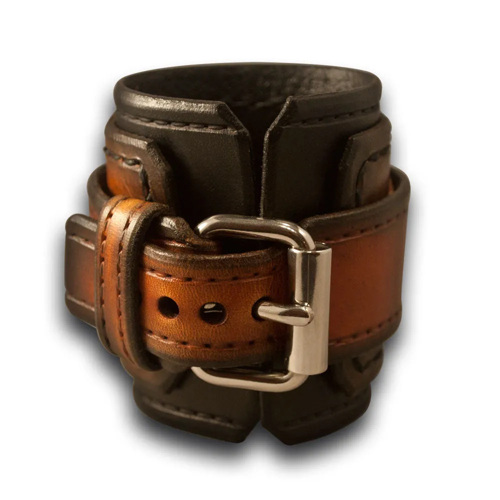 Black & Tan Stressed Layered Leather Cuff Watch