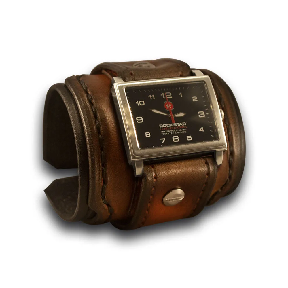 Black & Tan Stressed Layered Leather Cuff Watch