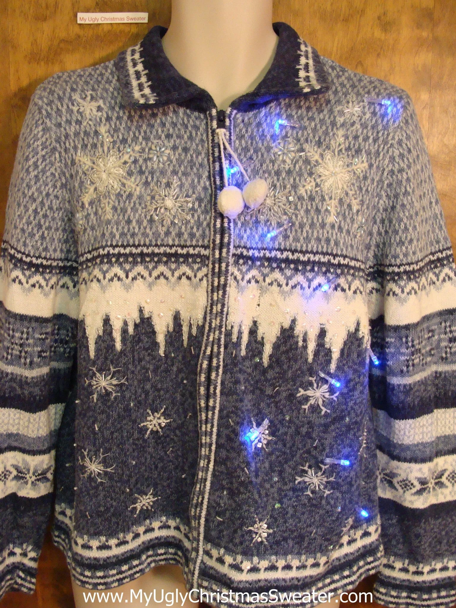Blue Snow and Ice Light Up Ugly Xmas Sweater