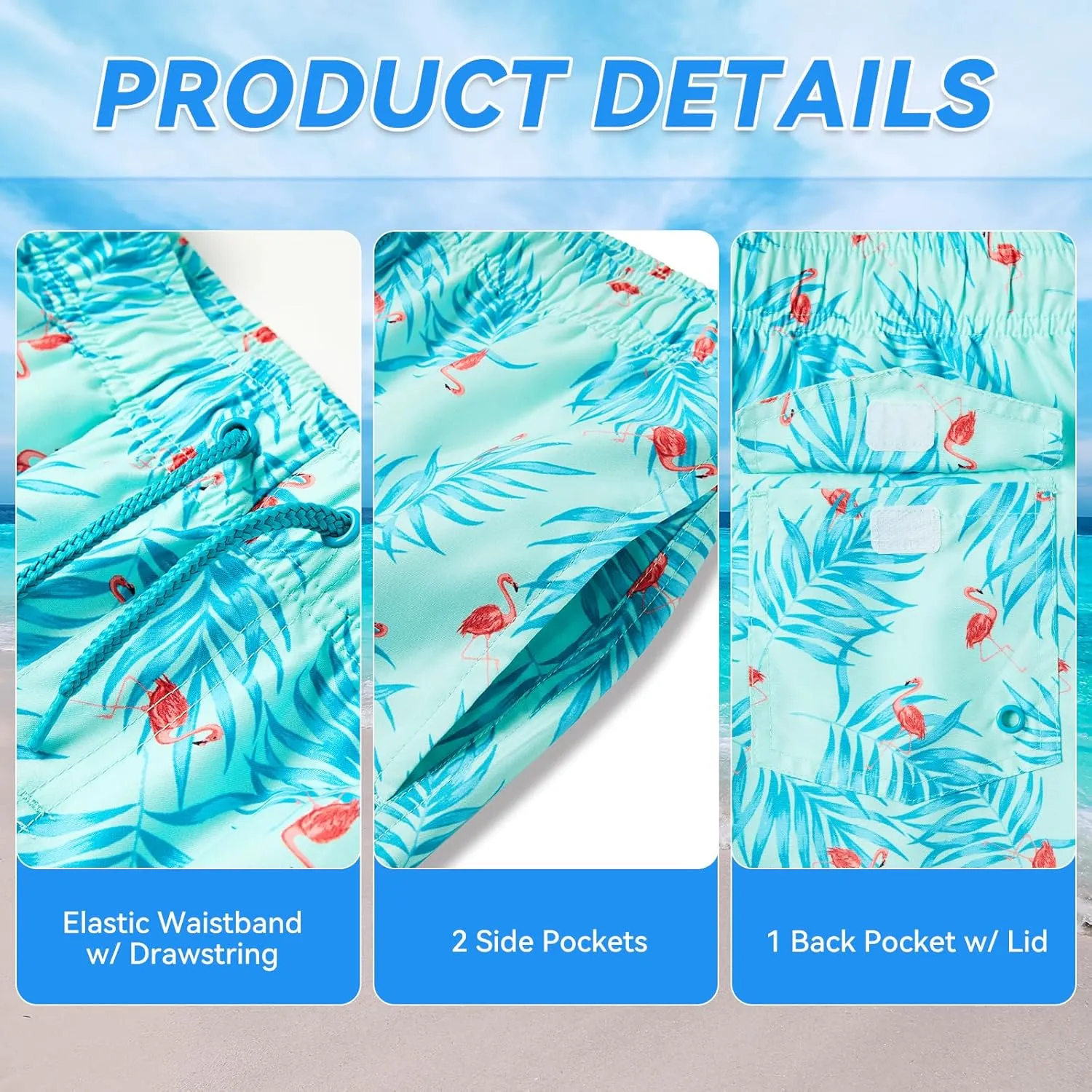 Boys Swim Trunks Quick-Dry w/Ultra Soft Jersey Lining Premium Eco Material UPF 50 