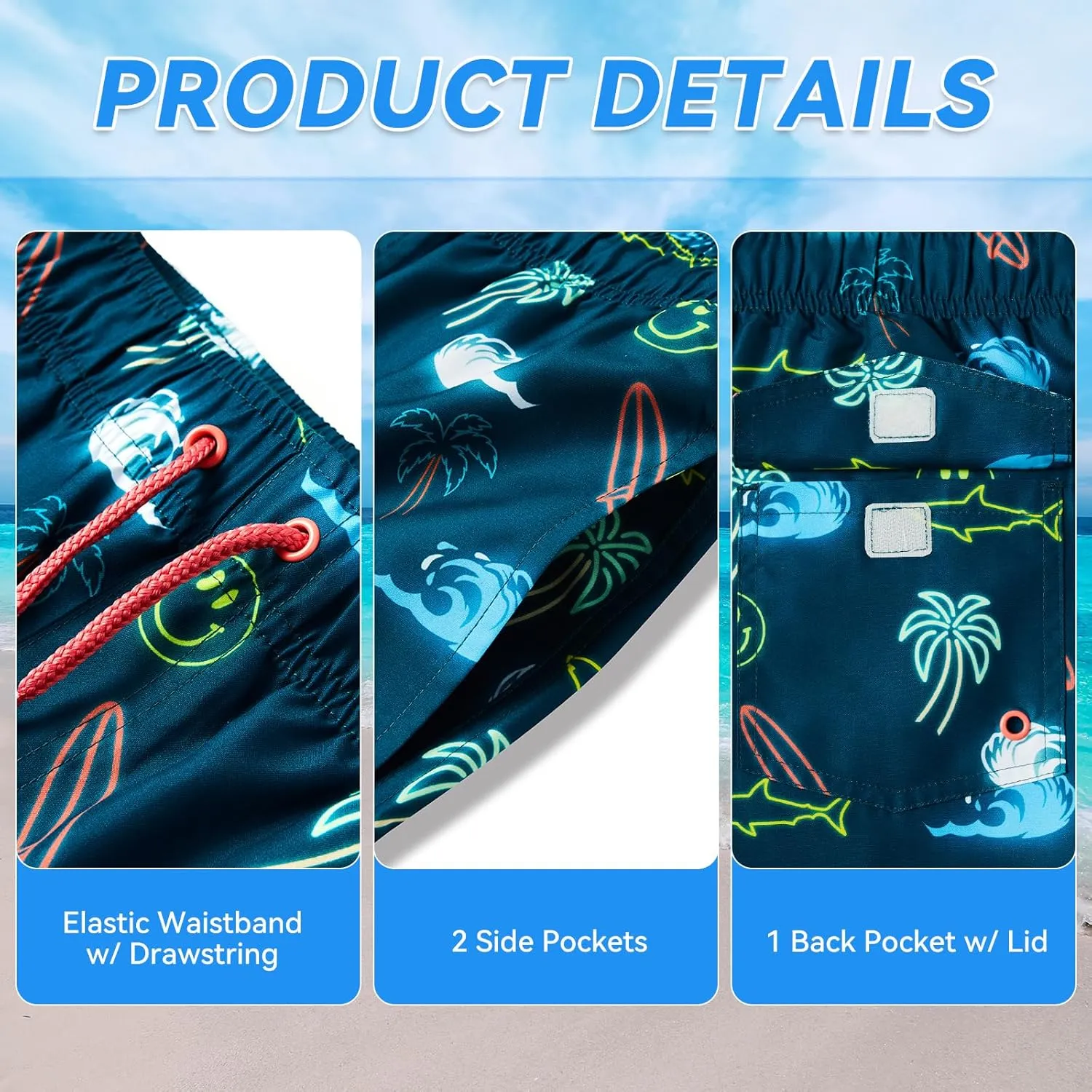 Boys Swim Trunks Quick-Dry w/Ultra Soft Jersey Lining Premium Eco Material UPF 50 