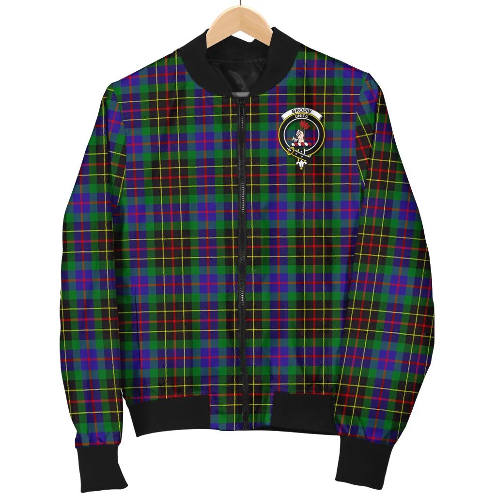 Brodie Hunting Modern Tartan Bomber Jacket with Family Crest
