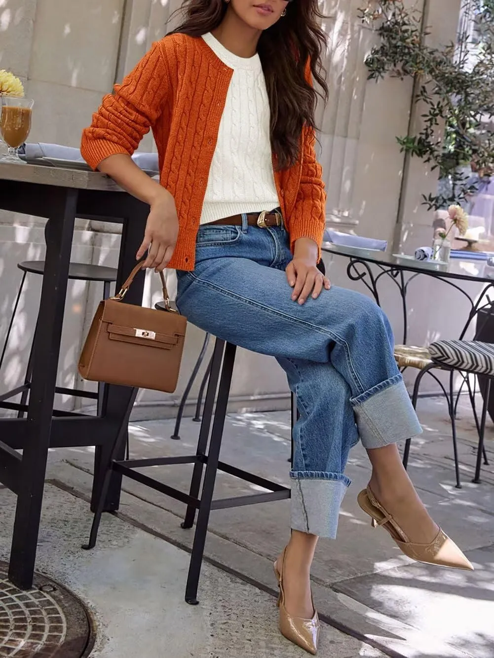 Button Down Shirt Women's Long Sleeve Cardigan Sweaters Fall Outfits Cable Knit Tops Open Front Jacket