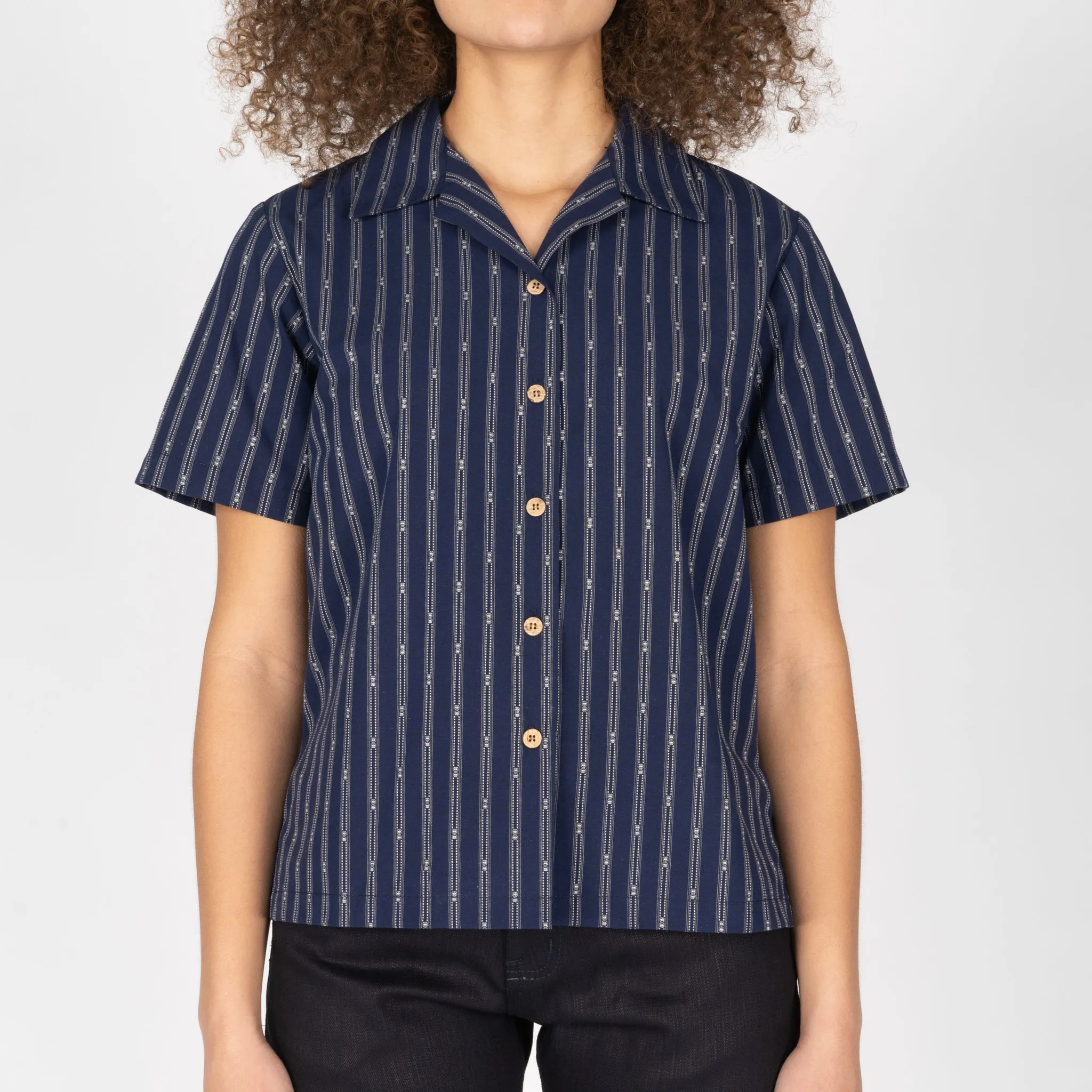 Camp Collar Shirt  - Vintage Dobby Stripes - Navy