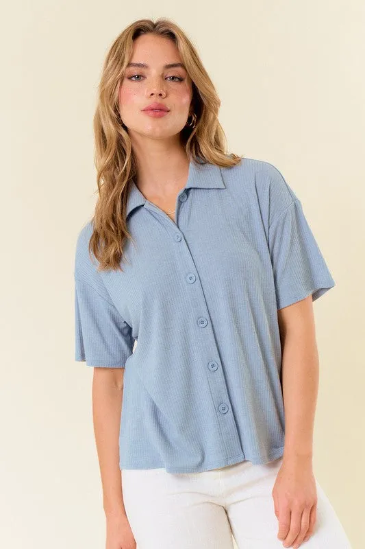 Cozy Rib Collared Button Down