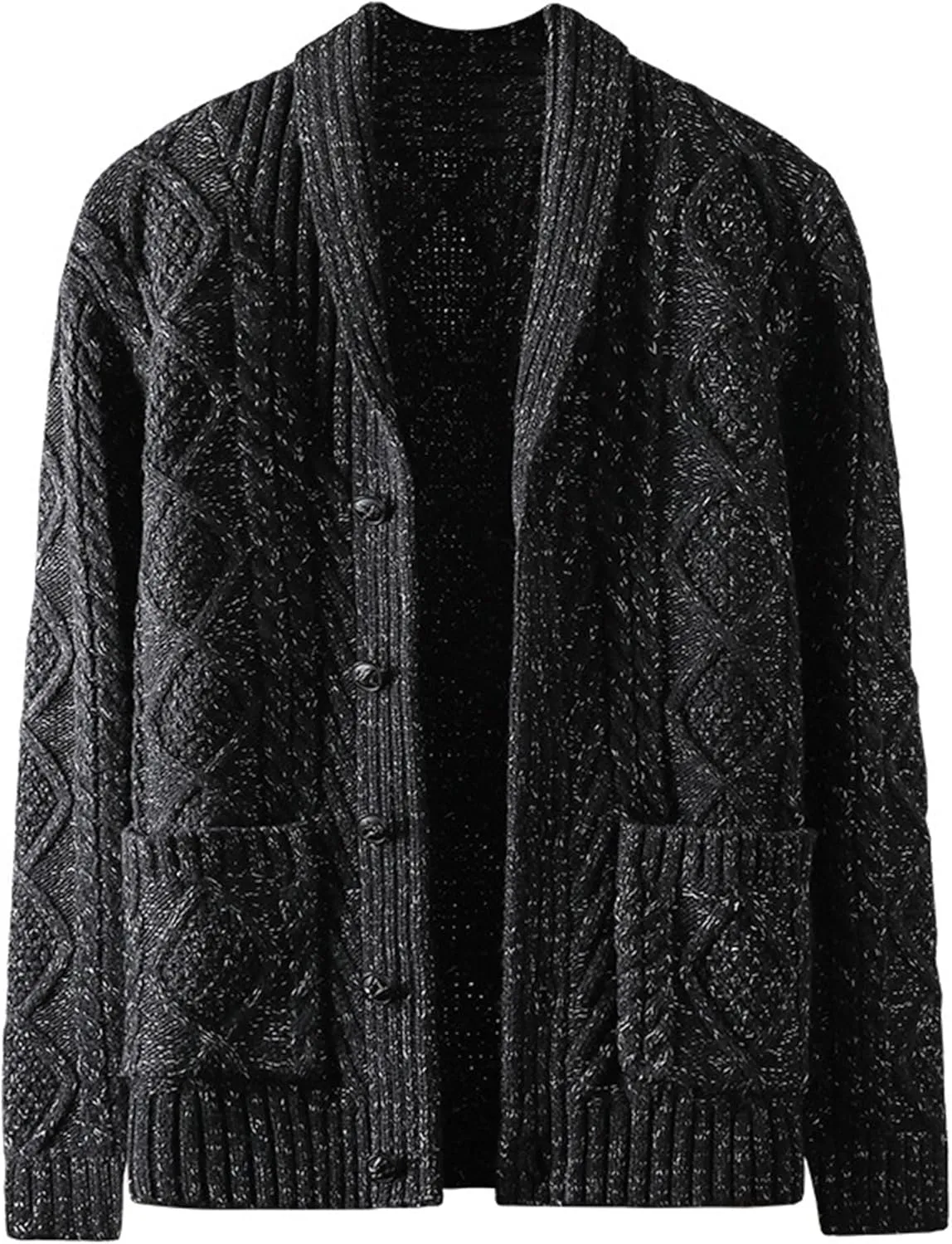 DGHM-JLMY Men's Sweater Knit Coat Cardigan Solid Color Cable Knit Button Down Sweater Shawl Collar Thick Knitted Sweater