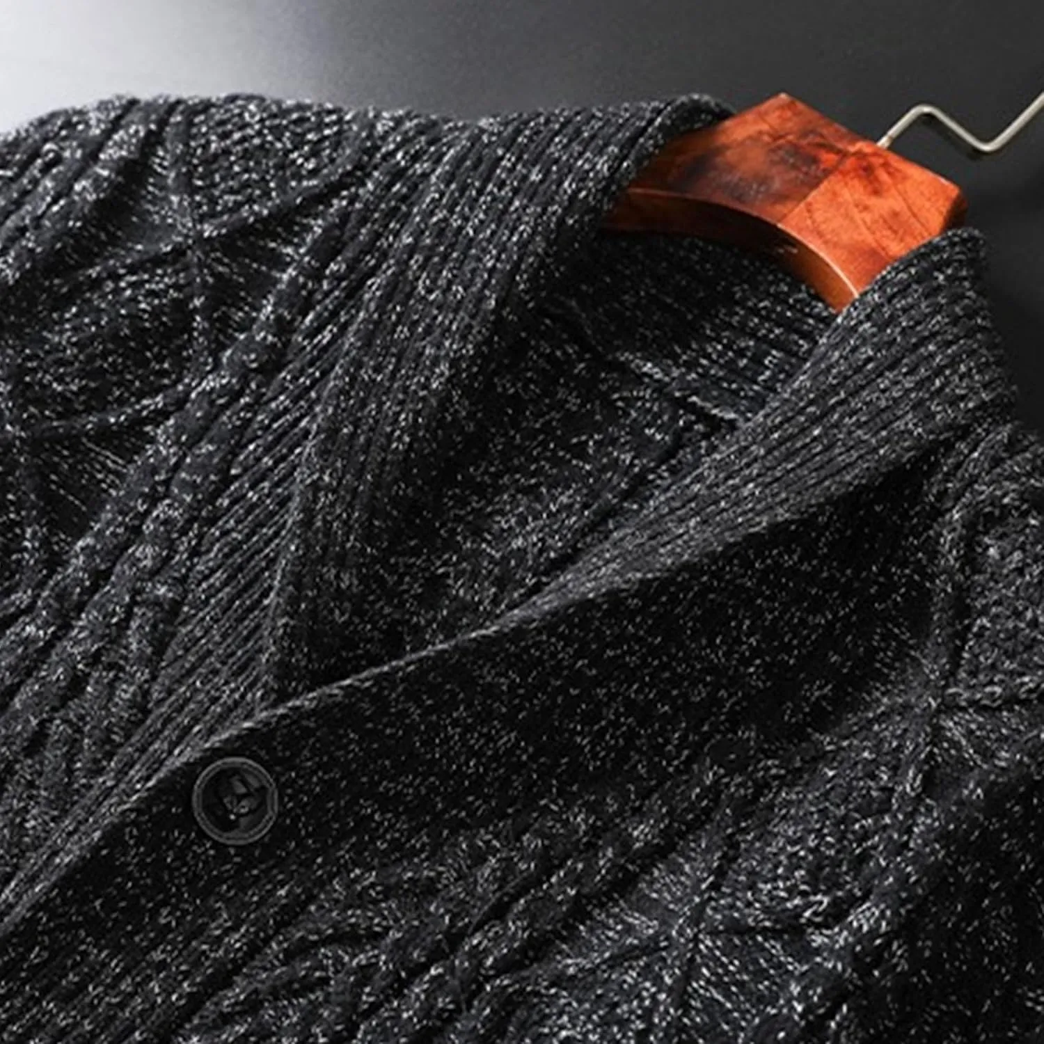 DGHM-JLMY Men's Sweater Knit Coat Cardigan Solid Color Cable Knit Button Down Sweater Shawl Collar Thick Knitted Sweater