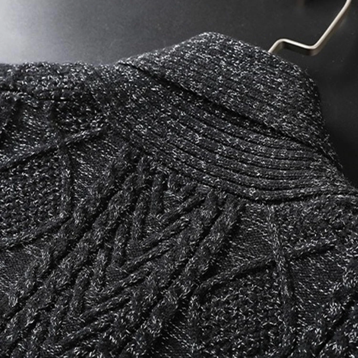 DGHM-JLMY Men's Sweater Knit Coat Cardigan Solid Color Cable Knit Button Down Sweater Shawl Collar Thick Knitted Sweater