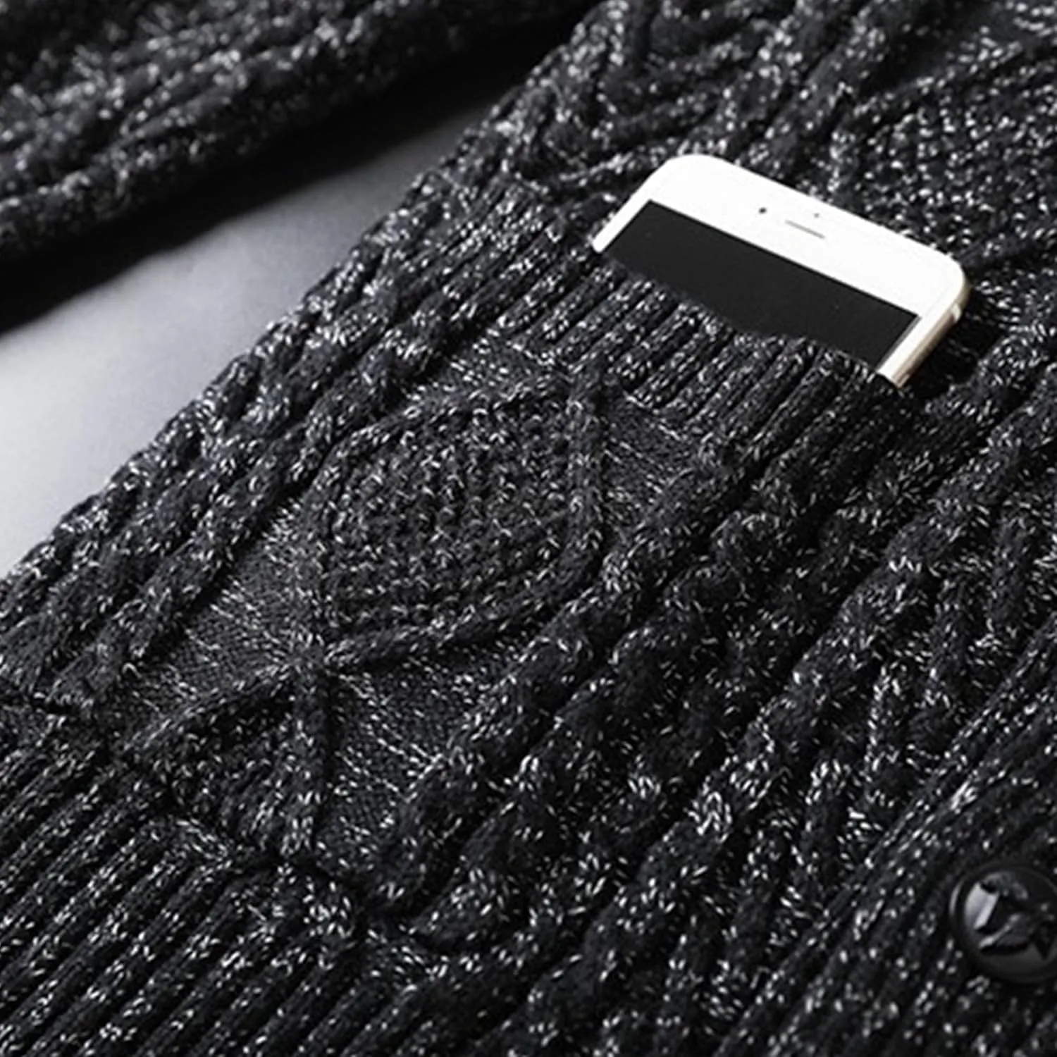 DGHM-JLMY Men's Sweater Knit Coat Cardigan Solid Color Cable Knit Button Down Sweater Shawl Collar Thick Knitted Sweater