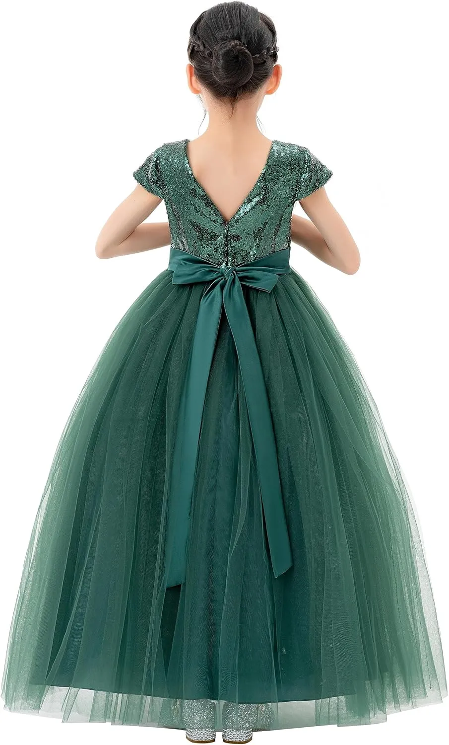 ekidsbridal Sequins V-Back Cap Sleeves Formal Flower Girl Dresses for Junior Pageants 323