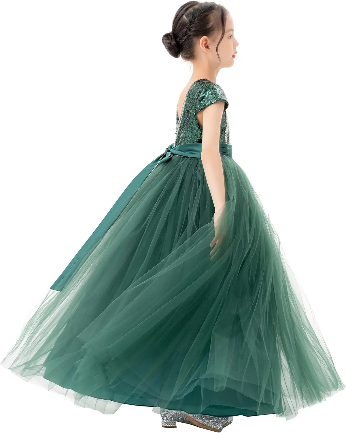 ekidsbridal Sequins V-Back Cap Sleeves Formal Flower Girl Dresses for Junior Pageants 323