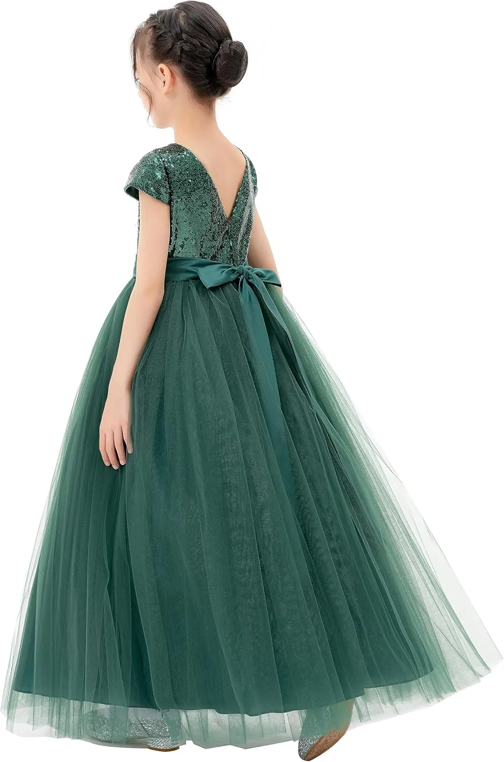 ekidsbridal Sequins V-Back Cap Sleeves Formal Flower Girl Dresses for Junior Pageants 323