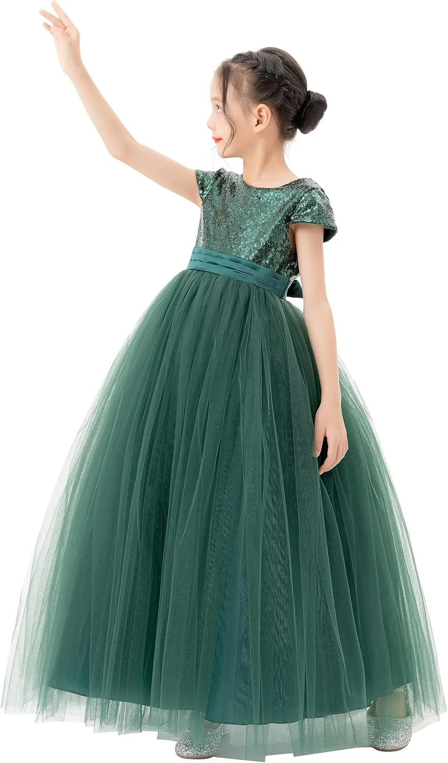 ekidsbridal Sequins V-Back Cap Sleeves Formal Flower Girl Dresses for Junior Pageants 323