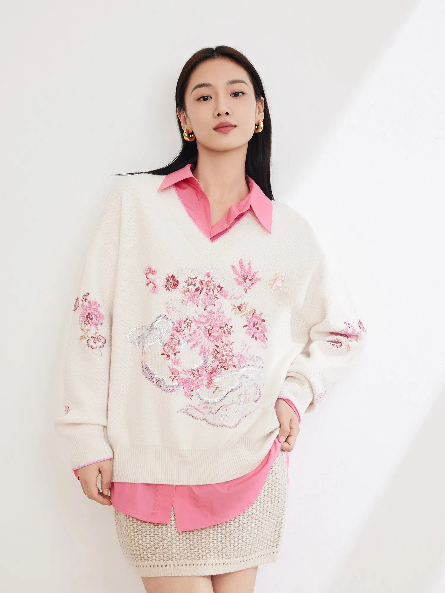 EP YAYING Relaxed Fit Wool Knit Sweater