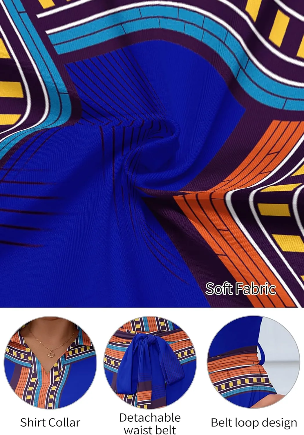 FANDEE Plus Size Midi Dress for Women - Printing Summer Dresses for Wedding Guest Cocktail Party 3/4 Sleeve V Neck（XL-5XL）