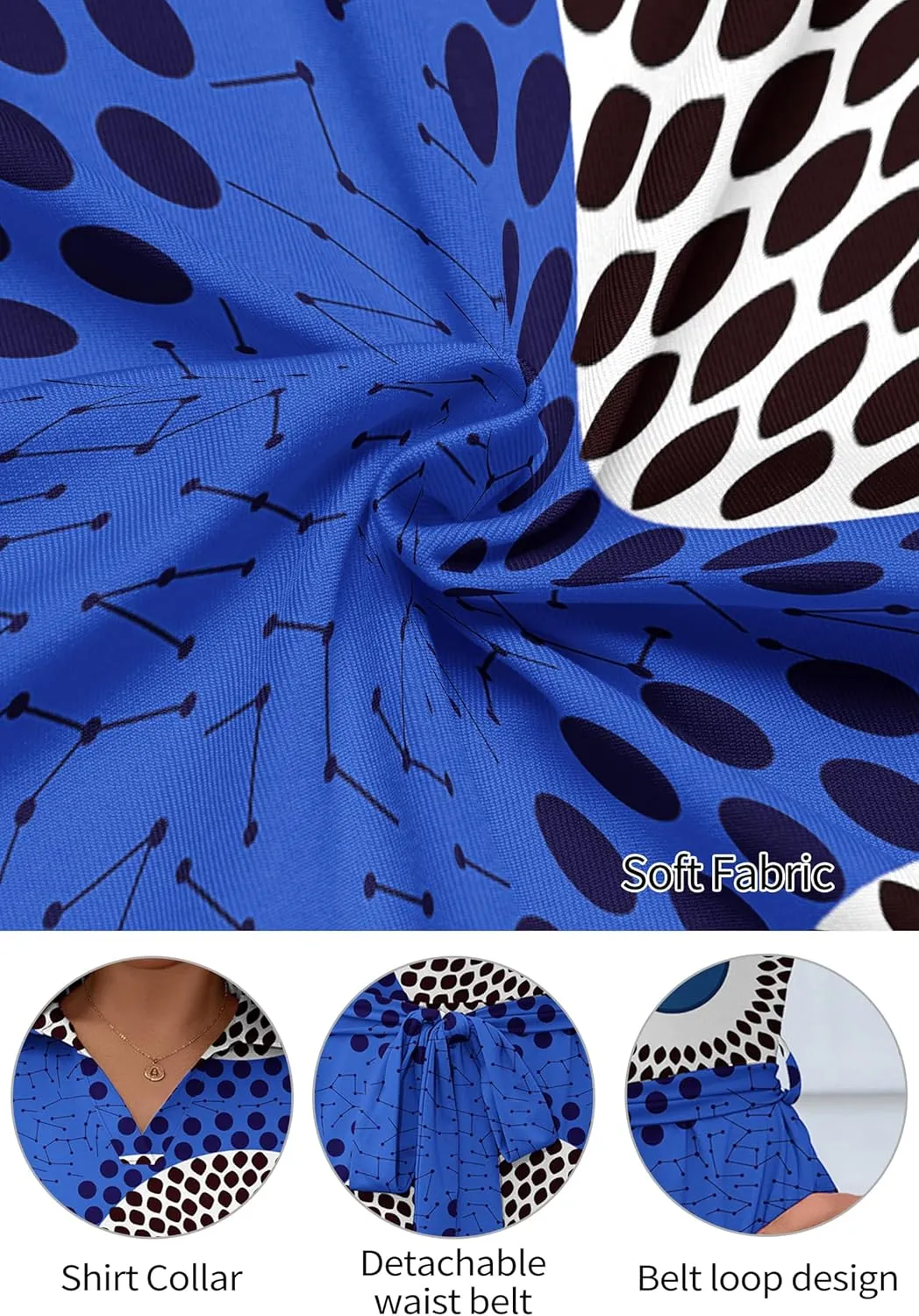 FANDEE Plus Size Midi Dress for Women - Printing Summer Dresses for Wedding Guest Cocktail Party 3/4 Sleeve V Neck（XL-5XL）