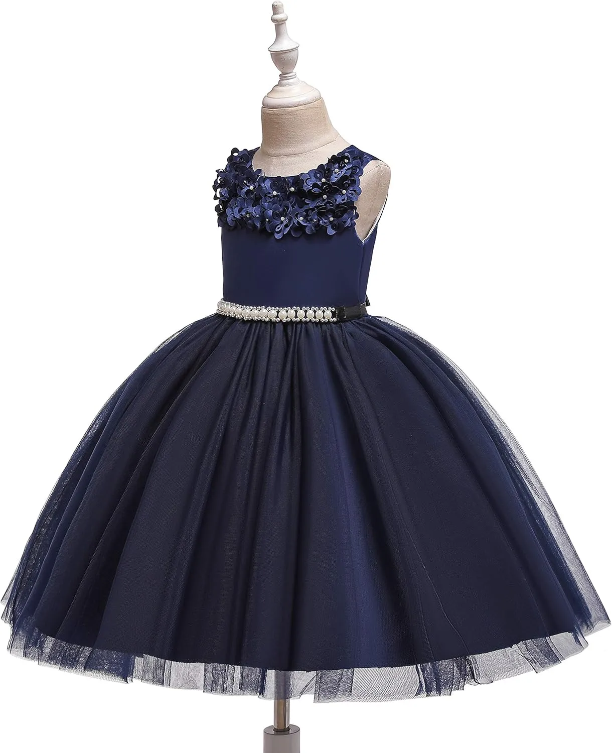 Glamulice Vintage Flower Girl Dress 3D Floral Tulle Pageant Dresses Kids Wedding Bridesmaid Formal Holiday Party Gown