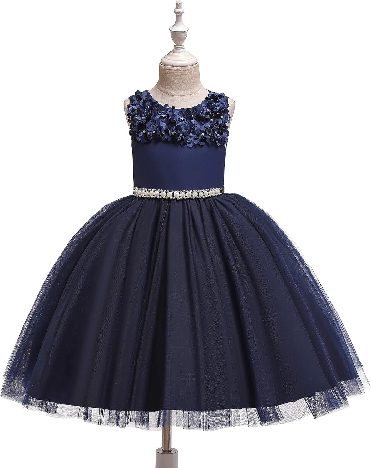 Glamulice Vintage Flower Girl Dress 3D Floral Tulle Pageant Dresses Kids Wedding Bridesmaid Formal Holiday Party Gown