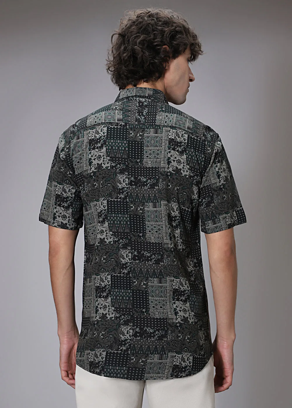 Green Geometric Print Shirt