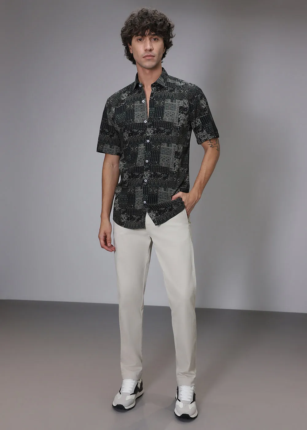 Green Geometric Print Shirt