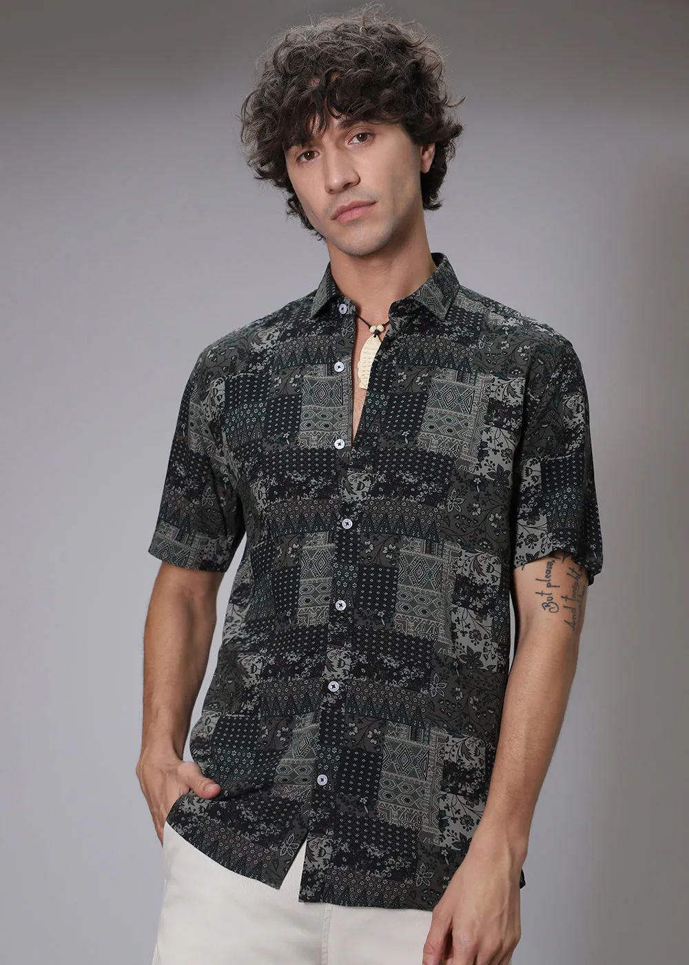 Green Geometric Print Shirt
