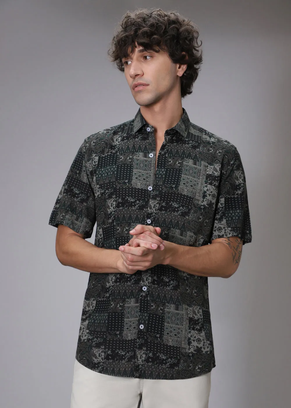 Green Geometric Print Shirt