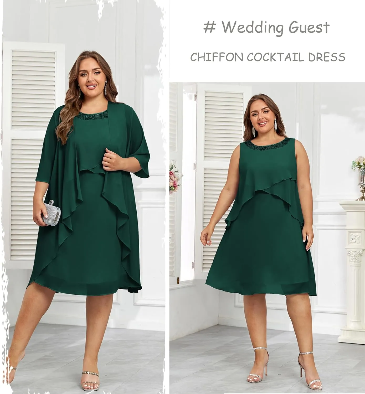Hanna Nikole Womens Plus Size Dress with Jacket 2 Piece Wedding Guest Dresses Flowy Mother of The Bride Dress