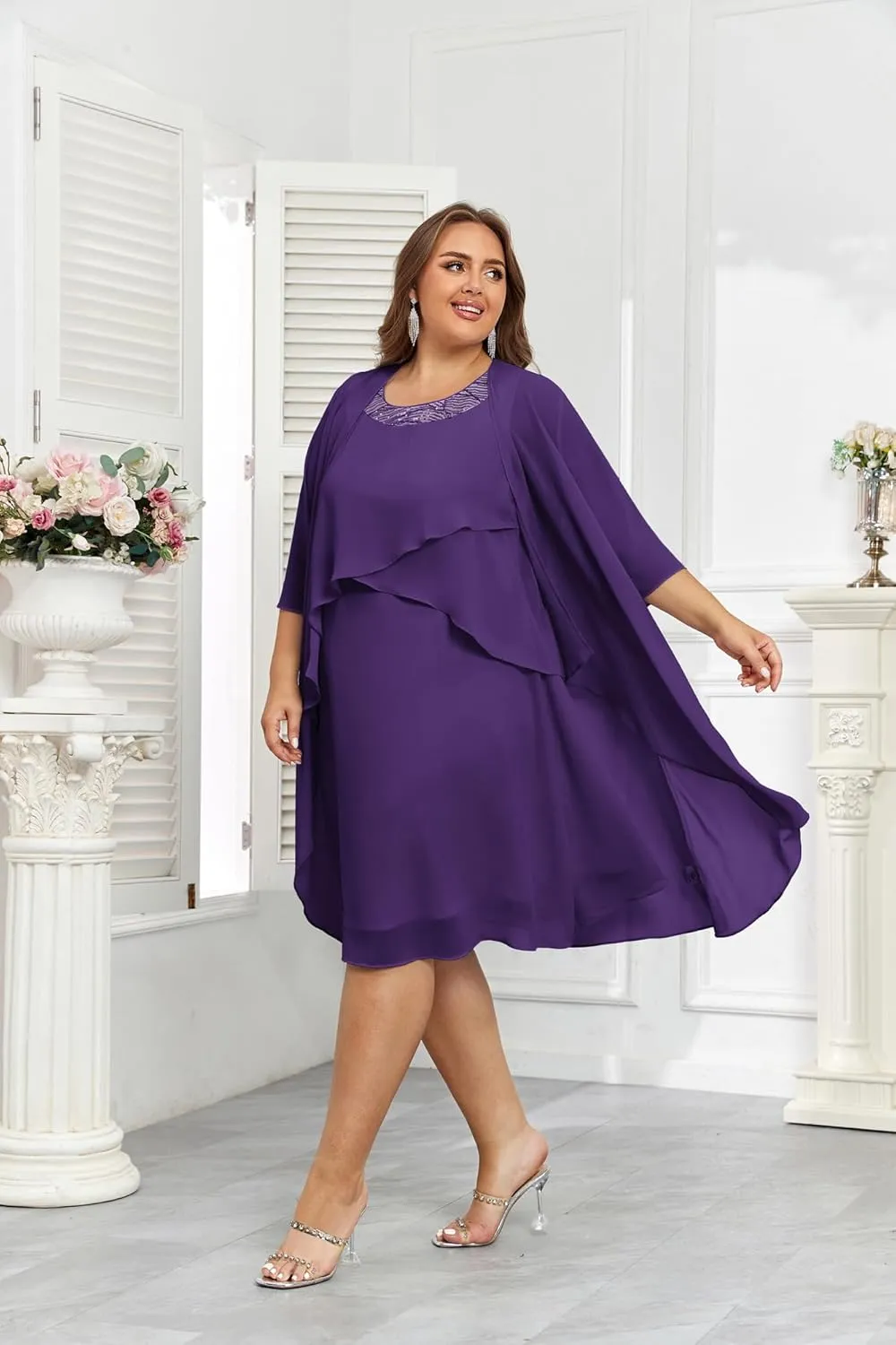 Hanna Nikole Womens Plus Size Dress with Jacket 2 Piece Wedding Guest Dresses Flowy Mother of The Bride Dress