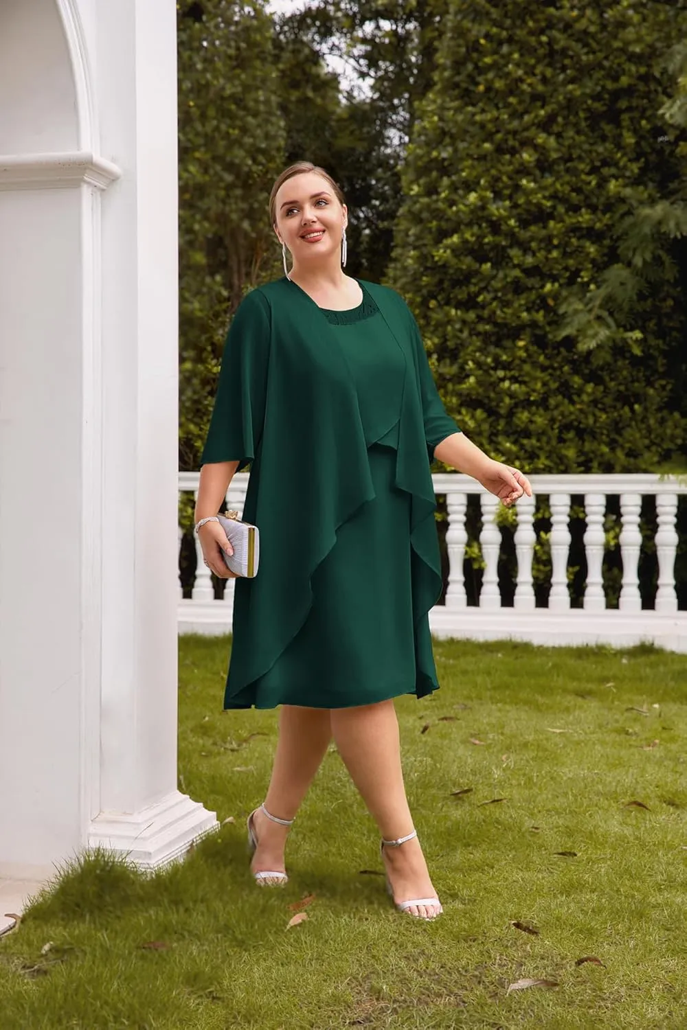 Hanna Nikole Womens Plus Size Dress with Jacket 2 Piece Wedding Guest Dresses Flowy Mother of The Bride Dress