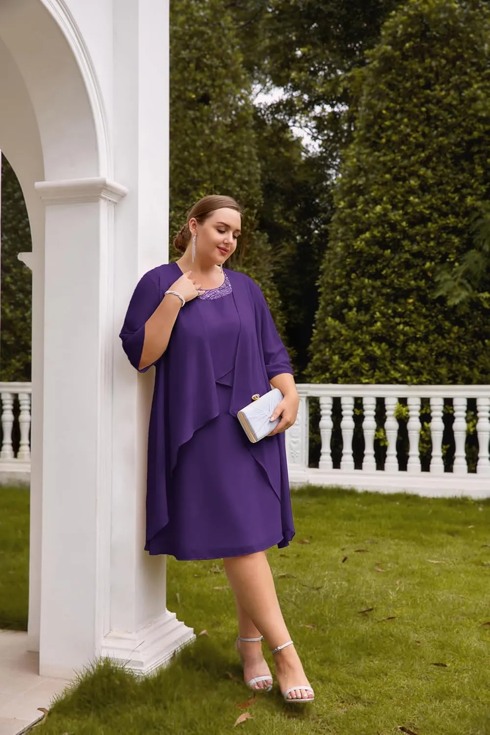 Hanna Nikole Womens Plus Size Dress with Jacket 2 Piece Wedding Guest Dresses Flowy Mother of The Bride Dress