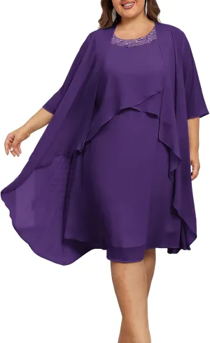 Hanna Nikole Womens Plus Size Dress with Jacket 2 Piece Wedding Guest Dresses Flowy Mother of The Bride Dress