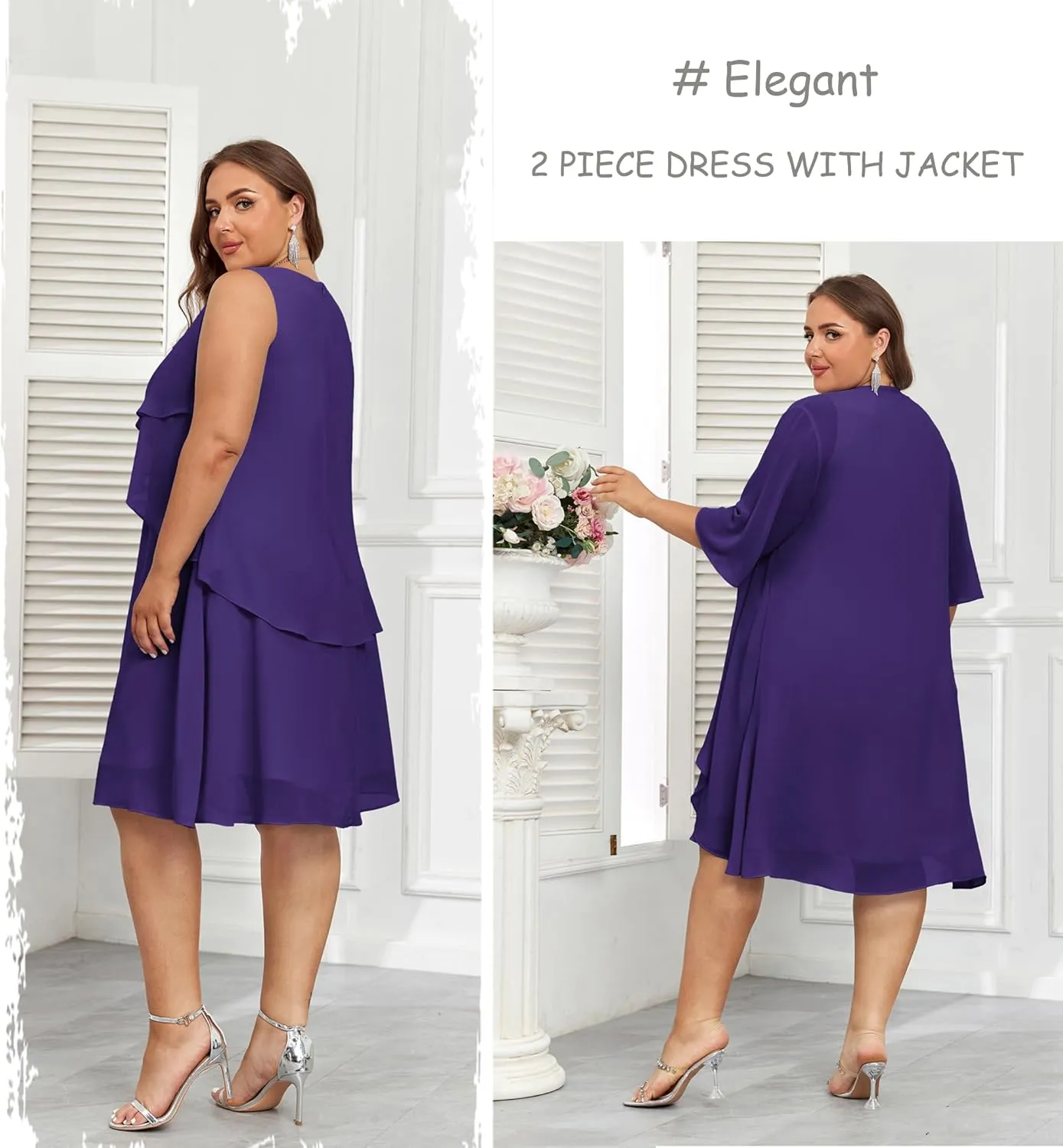 Hanna Nikole Womens Plus Size Dress with Jacket 2 Piece Wedding Guest Dresses Flowy Mother of The Bride Dress