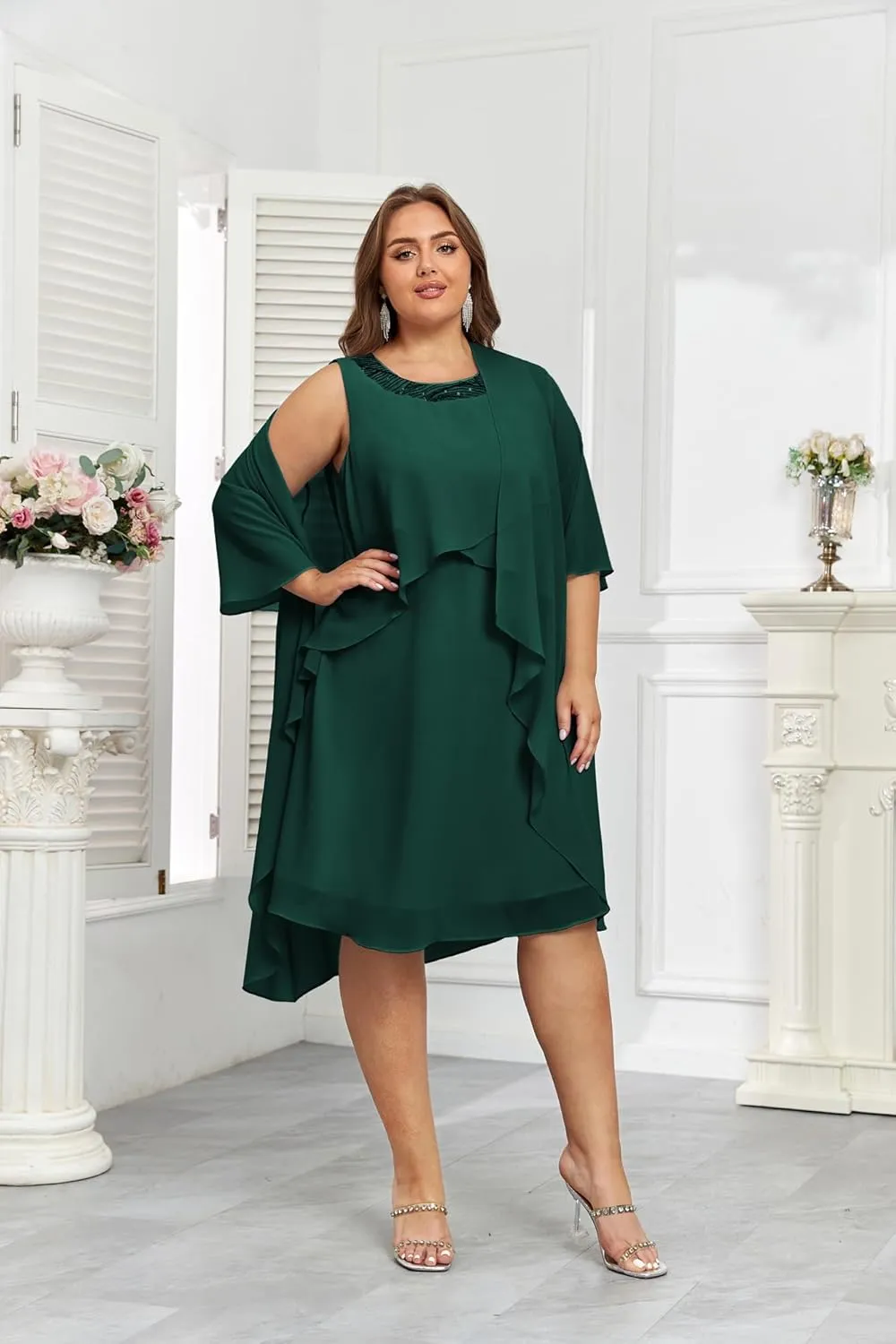 Hanna Nikole Womens Plus Size Dress with Jacket 2 Piece Wedding Guest Dresses Flowy Mother of The Bride Dress