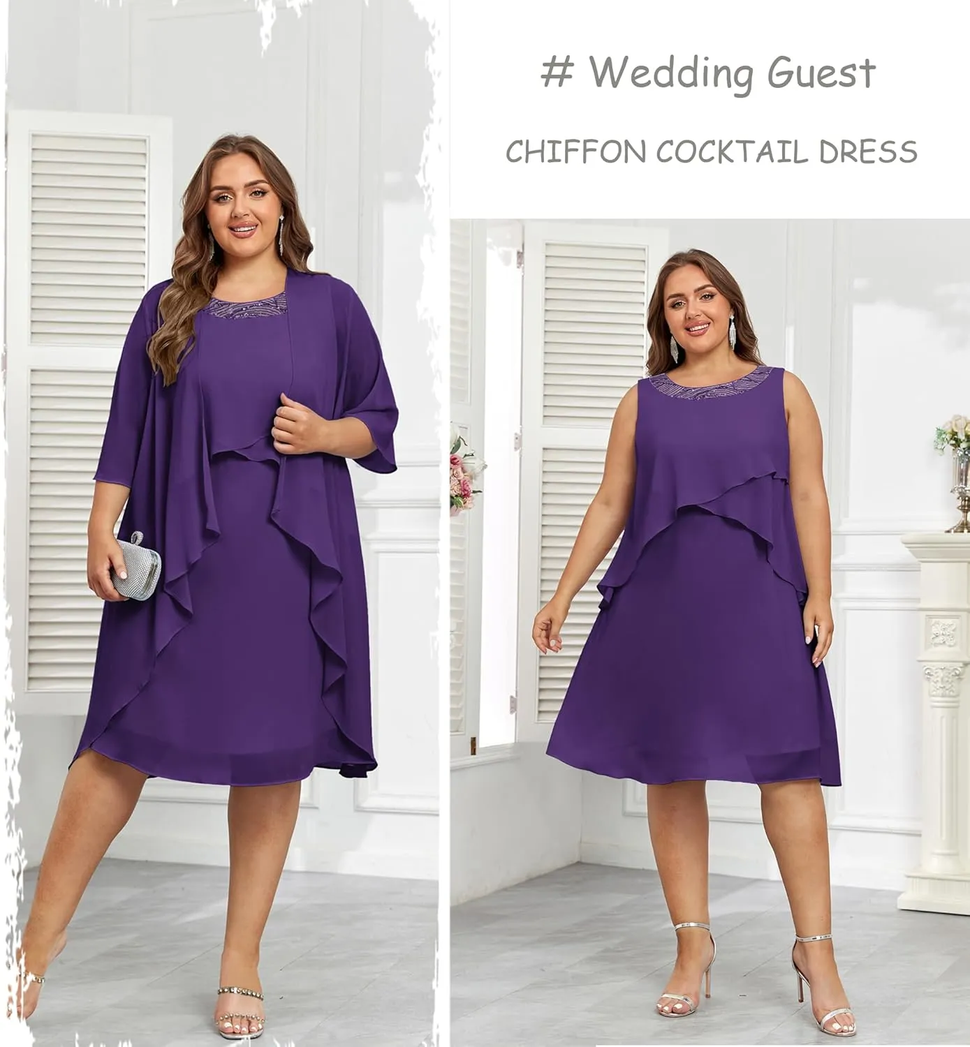 Hanna Nikole Womens Plus Size Dress with Jacket 2 Piece Wedding Guest Dresses Flowy Mother of The Bride Dress